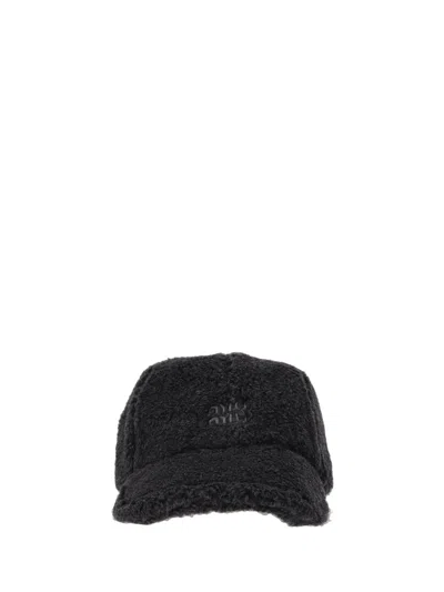 Miu Miu Grey Charcoal Pile Baseball Cap In Black
