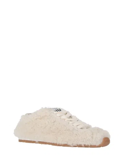 Miu Miu Lace-up Shoes With Faux Fur Texture In Nude