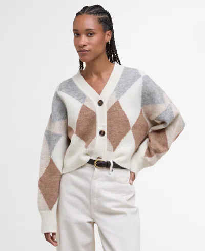 Barbour Silvia Diamond Jacquard Wool Blend Cardigan In Multi