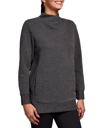 Tribal Women's Long Sleeve V Neck Top In Gray