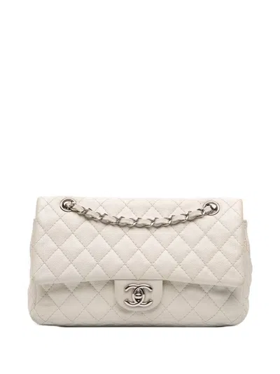 Pre-owned Chanel 2008-2009 Medium Classic Caviar Double Flap Shoulder Bag In White