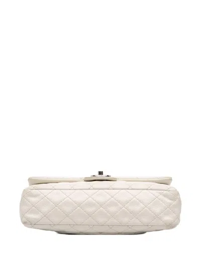 Pre-owned Chanel 2008-2009 Medium Classic Caviar Double Flap Shoulder Bag In White