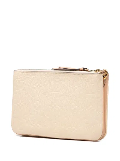 Pre-owned Louis Vuitton 2018 Monogram Empreinte Double Zip Pochette Crossbody Bag In Brown