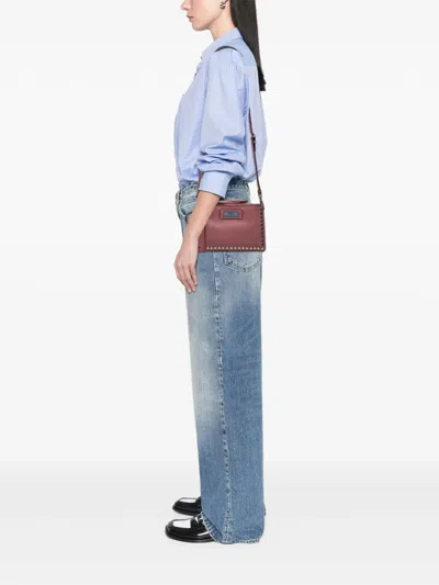 Pre-owned Prada 2000-2025 Glace Calf Studded Etiquette Crossbody Bag In Pink