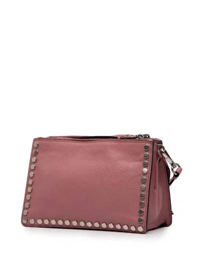 Pre-owned Prada 2000-2025 Glace Calf Studded Etiquette Crossbody Bag In Pink