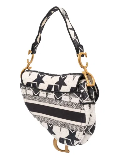 Pre-owned Dior 2021 Embroidered Canvas Stars Saddle Bag Shoulder Bag In Black