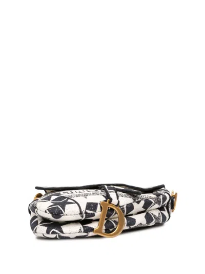 Pre-owned Dior 2021 Embroidered Canvas Stars Saddle Bag Shoulder Bag In Black