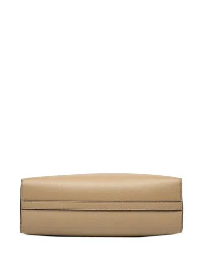 Pre-owned Prada 2013-2025 Large Saffiano Lux Embossed Logo Convertible Tote Satchel In Brown