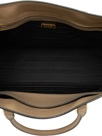 Pre-owned Prada 2013-2025 Large Saffiano Lux Embossed Logo Convertible Tote Satchel In Brown