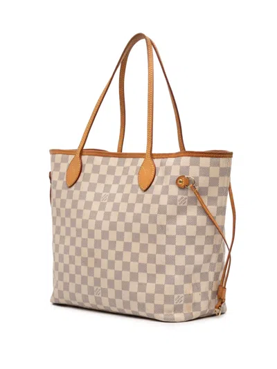 Pre-owned Louis Vuitton 2010 Damier Azur Neverfull Mm Tote Bag In White