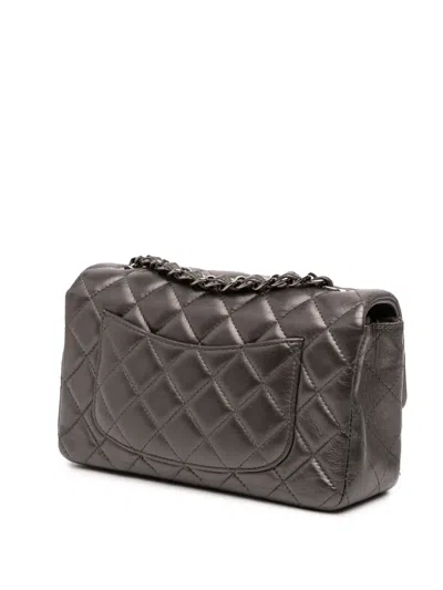 Pre-owned Chanel 2013-2014 Mini Rectangular Classic Metallic Lambskin Single Flap Crossbody Bag In Gray