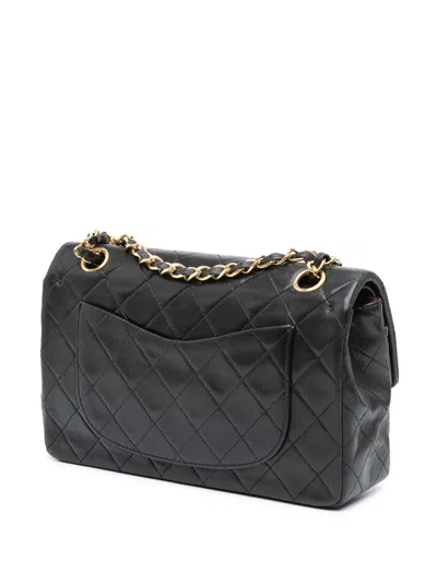 Pre-owned Chanel 1989-1991 Small Classic Lambskin Double Flap Shoulder Bag In Black