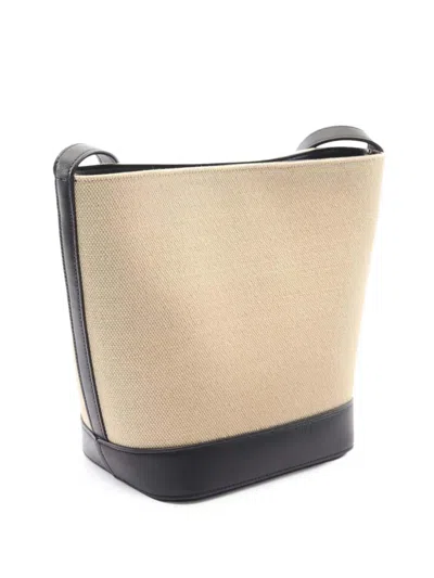 Pre-owned Celine 2021-2025 Small Canvas Cuir Triomphe Bucket Bag In Brown