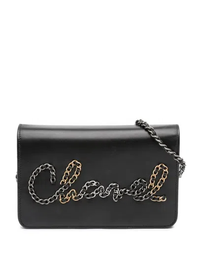 Pre-owned Chanel 2019 Calfskin Chain 20s Signe Wallet On Chain Crossbody Bag In Black