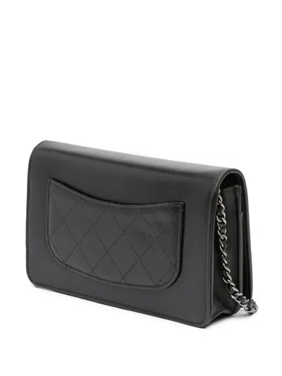 Pre-owned Chanel 2019 Calfskin Chain 20s Signe Wallet On Chain Crossbody Bag In Black