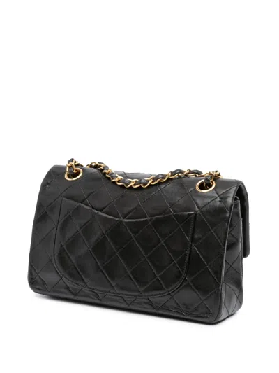 Pre-owned Chanel 1991-1994 Small Classic Lambskin Double Flap Shoulder Bag In Black