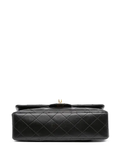 Pre-owned Chanel 1991-1994 Small Classic Lambskin Double Flap Shoulder Bag In Black