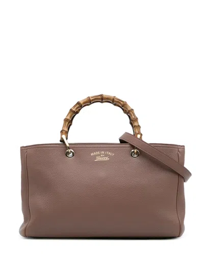 Pre-owned Gucci 2016-2025 Medium Calfskin Bamboo Shopper Satchel In Brown