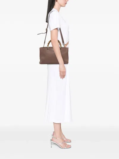 Pre-owned Gucci 2016-2025 Medium Calfskin Bamboo Shopper Satchel In Brown