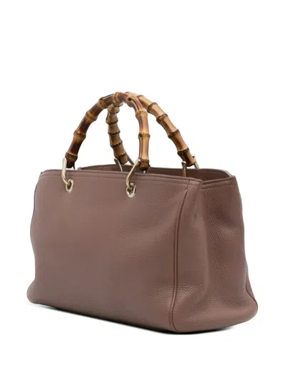 Pre-owned Gucci 2016-2025 Medium Calfskin Bamboo Shopper Satchel In Brown