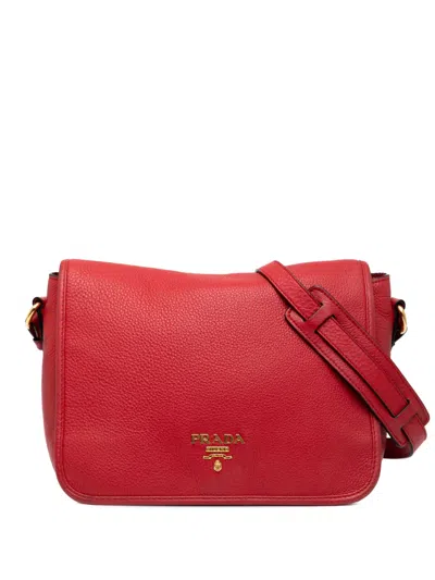 Pre-owned Prada 2010-2025 Vitello Phenix Flap Crossbody Bag In Red