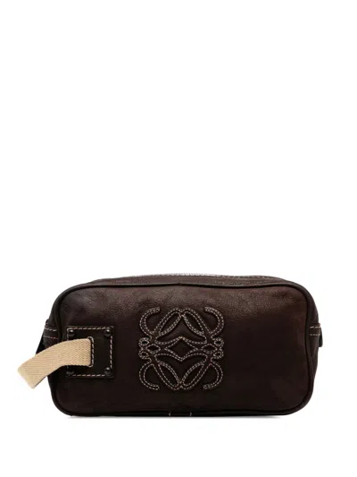 Pre-owned Loewe 2007 Nubuck Anagram Clutch Bag In Brown