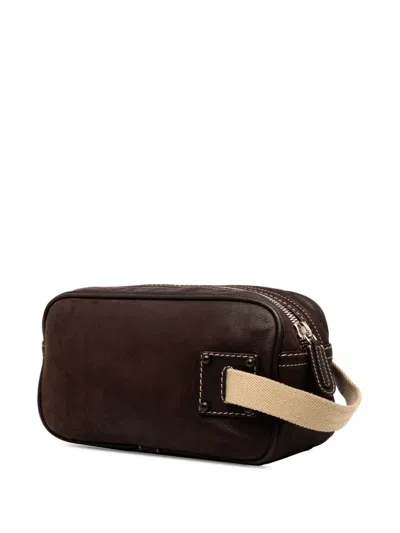 Pre-owned Loewe 2007 Nubuck Anagram Clutch Bag In Brown