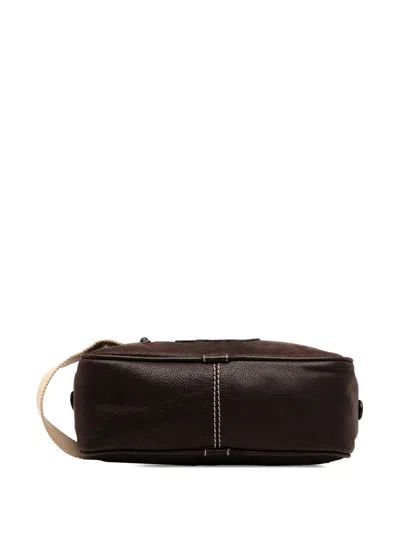 Pre-owned Loewe 2007 Nubuck Anagram Clutch Bag In Brown