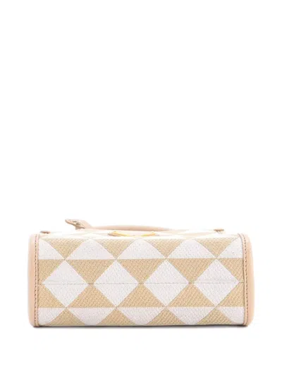 Pre-owned Prada Symbole Shopper Tote Jacquard Mini Crossbody Bag In Neutral