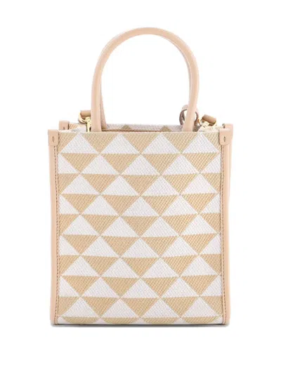 Pre-owned Prada Symbole Shopper Tote Jacquard Mini Crossbody Bag In Neutral