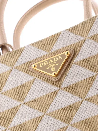 Pre-owned Prada Symbole Shopper Tote Jacquard Mini Crossbody Bag In Neutral