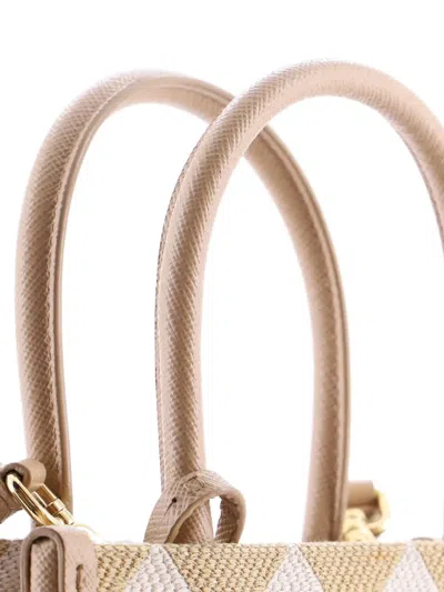 Pre-owned Prada Symbole Shopper Tote Jacquard Mini Crossbody Bag In Neutral