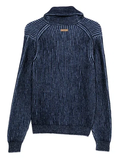 Jacob Cohen Striped Ribbed-knit Cardigan In Blue