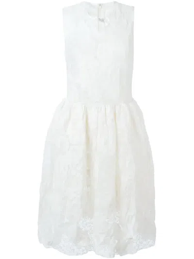 Comme Des Garçons White Floating Jacquard Flower Pattern Midi Dress In White