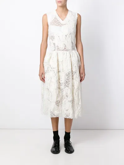 Comme Des Garçons White Floating Jacquard Flower Pattern Midi Dress In White