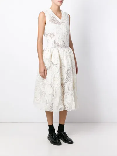 Comme Des Garçons White Floating Jacquard Flower Pattern Midi Dress In White