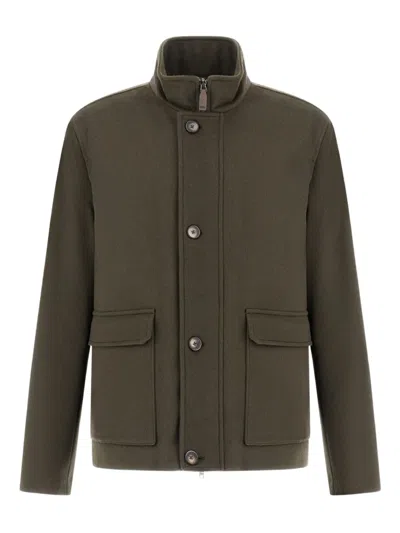 Herno High-neck Buttoned Jacket In Green