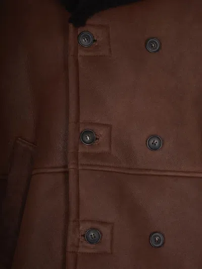 D Four Double-breasted Suede Leather Jacket With Notched Lapel In Brown