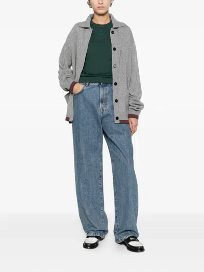 Gucci Women Cotton T-shirt With Gg Incrocio Logo Detail In Green