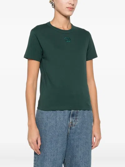 Gucci Women Cotton T-shirt With Gg Incrocio Logo Detail In Green
