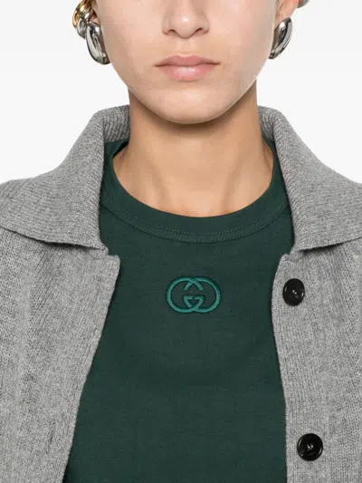 Gucci Women Cotton T-shirt With Gg Incrocio Logo Detail In Green