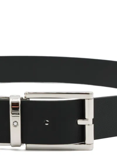 Montblanc Smooth Finish Belts Featuring Silver-tone Hardware In Black