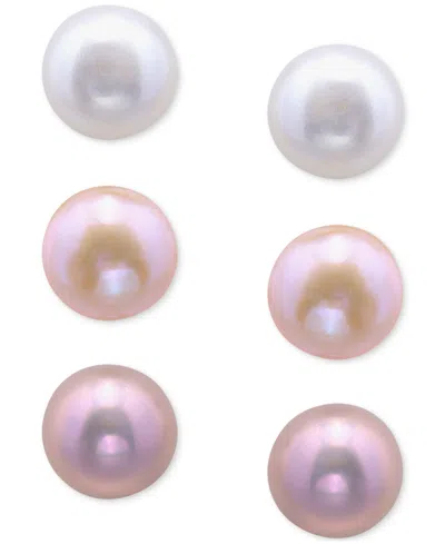 Giani Bernini 3-pc. Set Freshwater Pearl Stud Earrings In Sterling Silver, Macy's Exclusive In Multi