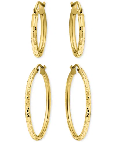 Giani Bernini 2-pc. Set Textured Small Hoop Earrings In 18k Yellow Gold Over Sterling Silver, Macy's Exclusive In Gold