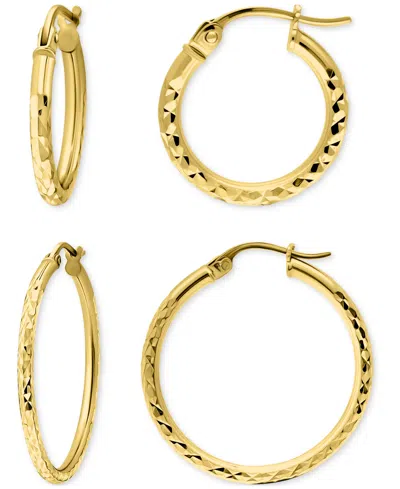 Giani Bernini 2-pc. Set Textured Small Hoop Earrings In 18k Yellow Gold Over Sterling Silver, Macy's Exclusive In Gold