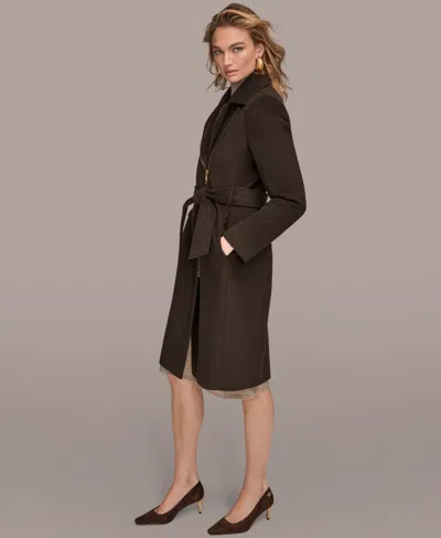 Donna Karan Women's Notch Collared Belted Coat In Brown