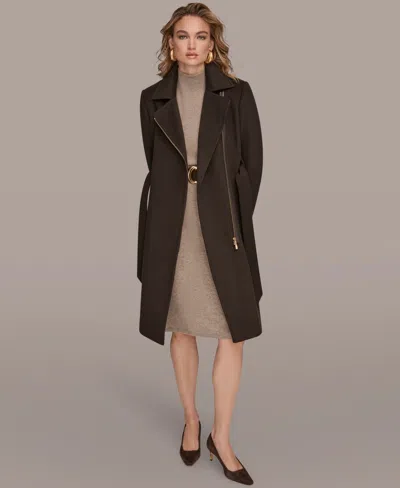 Donna Karan Women's Notch Collared Belted Coat In Brown