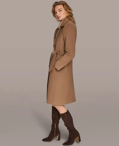 Donna Karan Women's Notch Collared Belted Coat In Brown