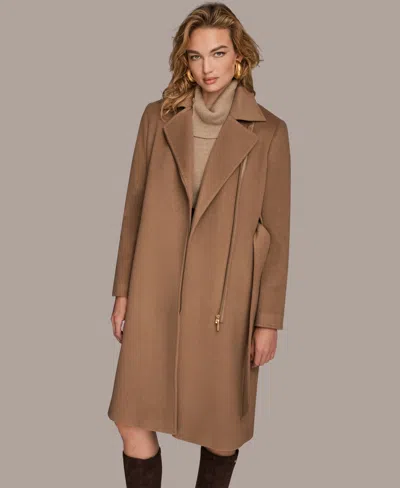 Donna Karan Women's Notch Collared Belted Coat In Brown