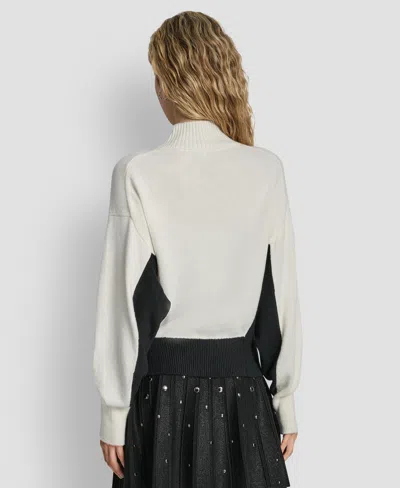 Dkny Women's Colorblock Turtleneck Sweater In White